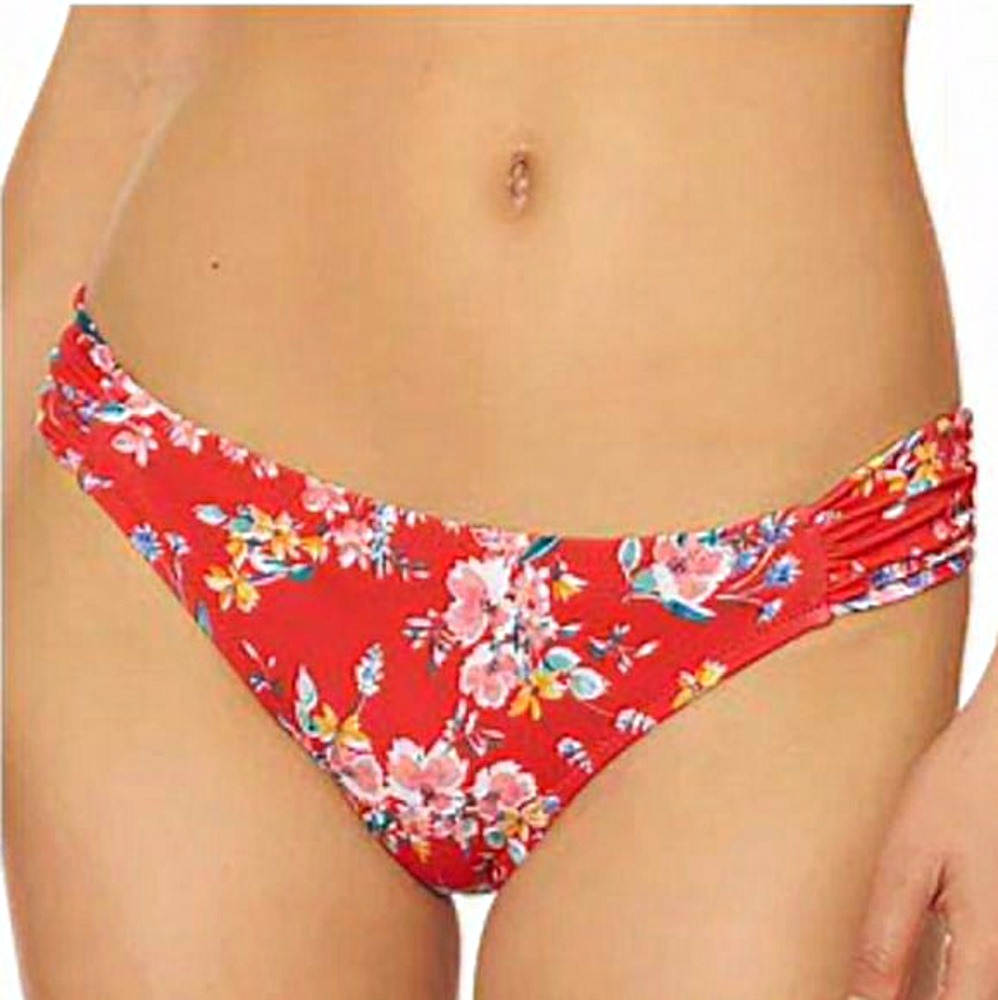 Jessica Simpson Chantilly Lace Floral Side Shirred Hipster Bottoms Red - Picture 2 of 9
